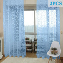 Boho lace sheer curtains floral tulle 2 pcs 40"106" sky