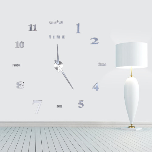 Large DIY wall clock 3D frameless silver