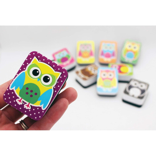 Färgglada ugglor mini whiteboard-suddgummi 10-pack 2