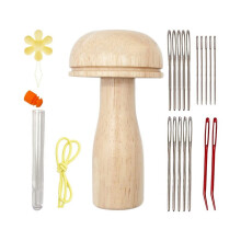 champignon Ă repriser en bois avec kit aiguille et fil pour la main