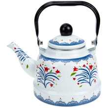 OUNONA emaille theepot voor op het fornuis, 1,5 liter, vintage bloemenmotief
