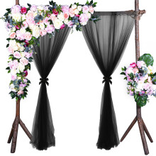 Wedding Party Window Curtain Semi-Transparent Mesh Black