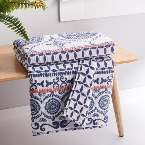 Levtex Caperoad quilted throw navy white tangerine 50x60 in 1