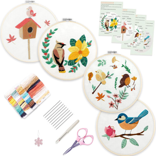 Bonroy embroidery kit for beginners with pattern, hoops,