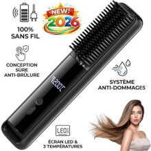 Brosse lissante sans fil rechargeable par USB, lisseur portable anti-brûlure, 3 réglages de température avec indicateur LED, Bl