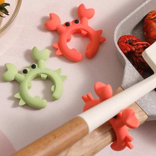 Crab Spatula Holder Silicone Spoon Rack 4 Pcs Red 1