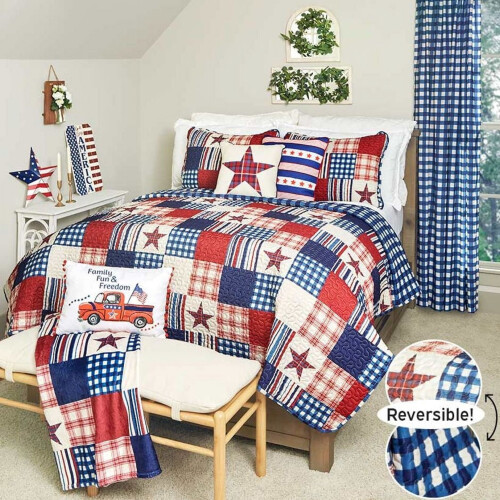 Lakeside Collection rustic quilt blue-white check king 1