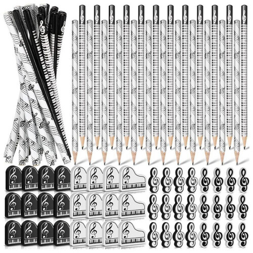 Music Note Pencils with Themed Erasers 96 Pcs