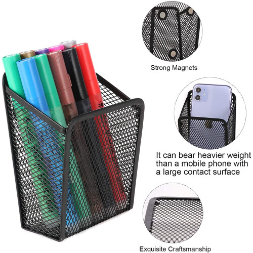 Magnetic Pencil Holder Mesh Basket 2PCS Black 2