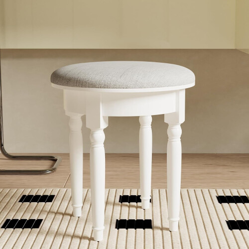 Vanity Stool with Cushioned Round Seat, White