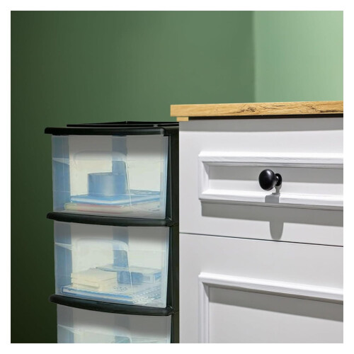 Clear Plastic 3-Drawer Storage Tower with Casters, Purple 2