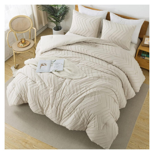Beige Boho Comforter Set 3-Piece 79x90 Inches 1