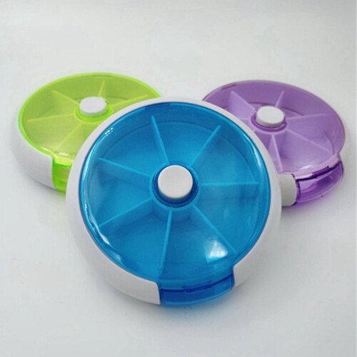 Pill Box Round 7-Day Rotary Dispenser Blue 1