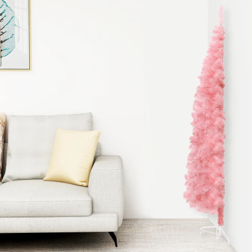 Slim artificial half Christmas tree pink 5 ft