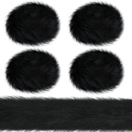 Faux Fur Fabric Roll Black 2 in x 7.92 ft 4 pcs