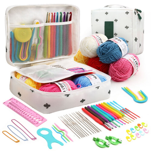 Mojoyce crochet kit storage bag with 5 wool sets for cactus