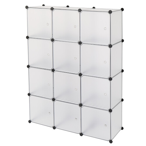 12-Cube Shelf Bookcase with Doors White Black 42.5" x 14.1" 1