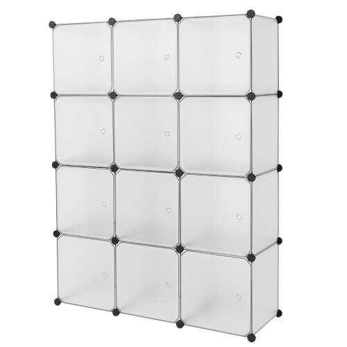 12-Cube Shelf Bookcase with Doors White Black 42.5" x 14.1" 2