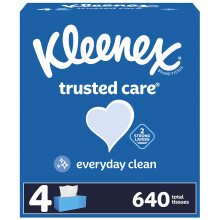 Kleenex Trusted Care Taschentücher, 4 Flachboxen, 160 Taschentücher pro Box, 2-lagig (640 Taschentücher insgesamt)