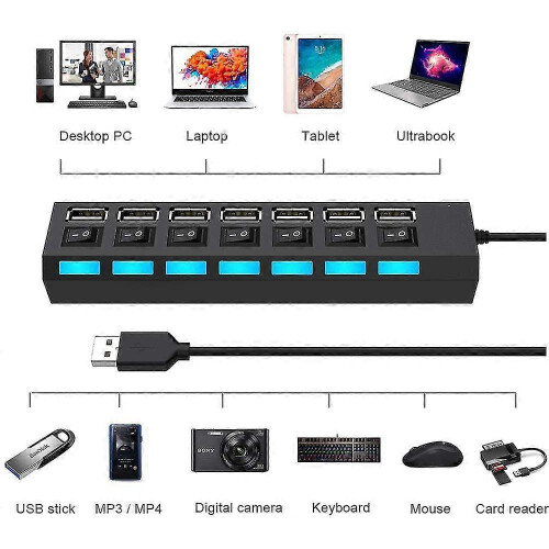 Διανομέας USB 2.0 7 θυρών με ξεχωριστούς διακόπτες και LED, Διανομέας USB 2.0 1