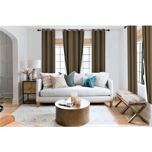 Faux Silk Brown Blackout Curtain Panel 63 in with Grommets