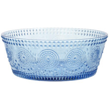 Boston International Vintage-Inspirierte Glasservierschüssel mit geprägtem Blumenmuster, groß 7" x 2.75", Himmelblau Codi
