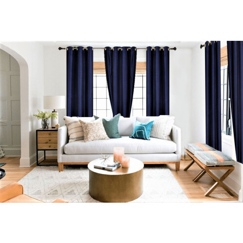 Faux Silk Navy Blackout Curtain Panel 63 in with Grommets