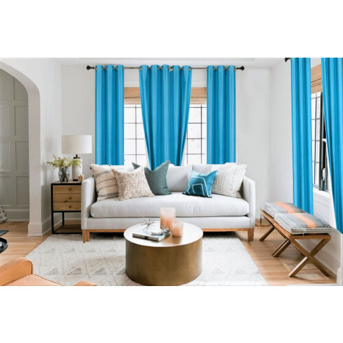 Faux Silk Turquoise Blackout Curtain Panel 63 in