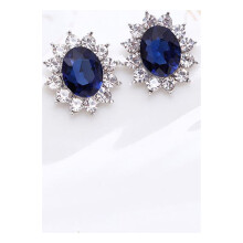 Sapphire Rhinestone Pendant Necklace and Earrings Set Blue