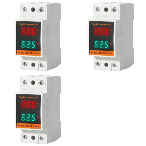 3X Dual Display Combination Rail Type Single Phase Digital Meter Digital Din Rail Power Meter AC Voltmeter Ammeter 1