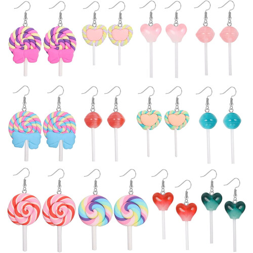 Jstyle candy lollipop dangle earrings set 12 pairs