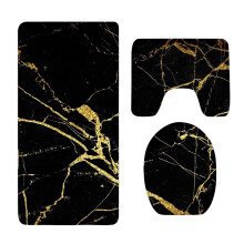 Ensemble de 3 pièces Sehao noir et or : tapis de bain et couvre-abattant noir