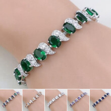 Women's Leaf Charm Bracelet Adjustable Blue Rhinestone