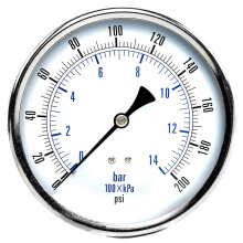 Air Pressure Gauge Back Mount 0-200 PSI 4.5 Inch Face