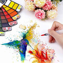 Watercolor Paint Set 33 Colors Portable Fan-Shaped