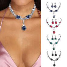 Rygai faux crystal geometric necklace and earrings set
