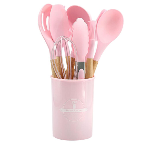 Non-stick Silicone Kitchenware Set with Wooden Handles 12 2