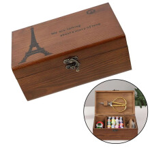 Portable sewing accessories storage box wooden