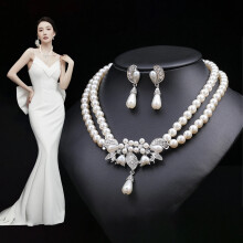 Rygai bride necklace set vintage faux pearl double layer