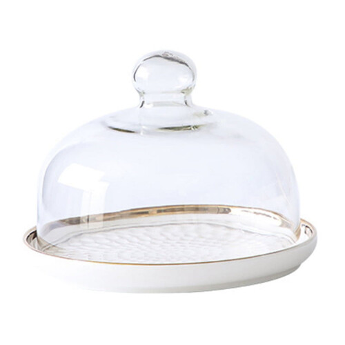 Prato de cerâmica para bolo com tampa de vidro, 25 cm (10 polegadas)
