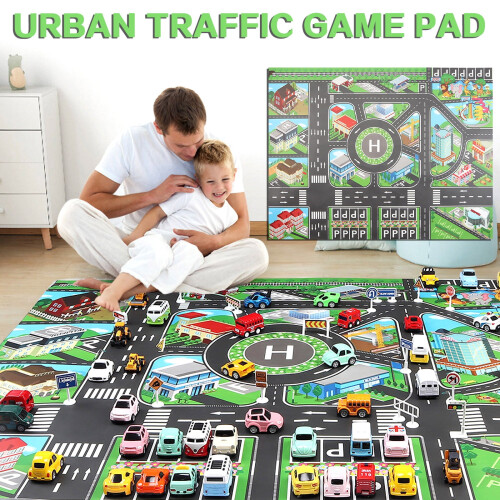 Tapete infantil para brincar com estampa de cidade e estrada, 130 x 100 cm (51,2 x 39,4 polegadas)