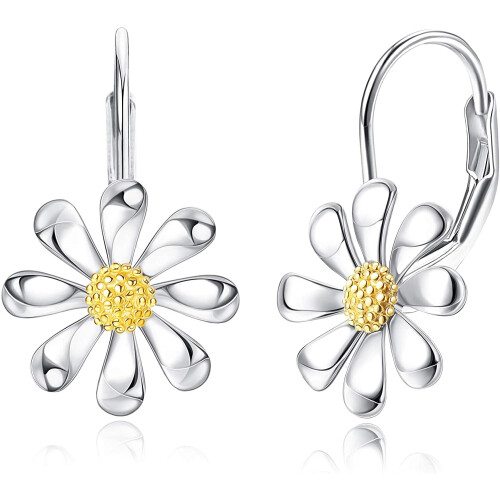 Jstyle 925 Sterling Silver Flower Leverback Earrings