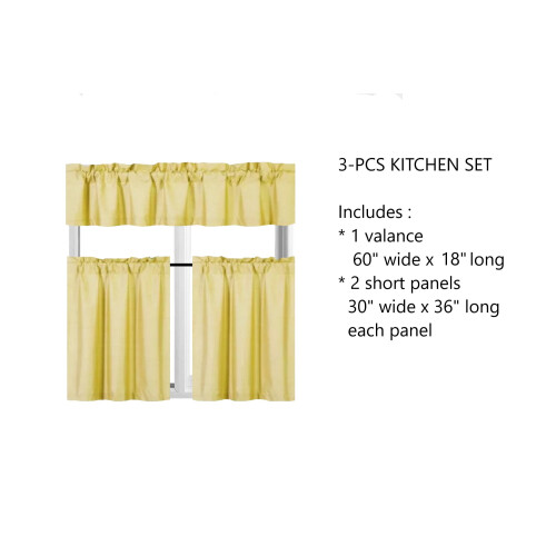 KK3 Yellow Blackout Curtains 3-Piece Set 2