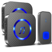 Campanello senza fili a lungo raggio (300 m), impermeabile, con suoneria elettronica, 55 melodie, 5 livelli di volume e LED blu. Includ