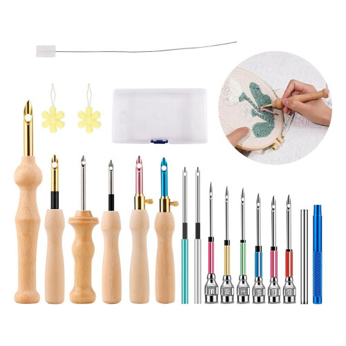 Punch Needle Embroidery Kit Wooden Handle 19-Piece