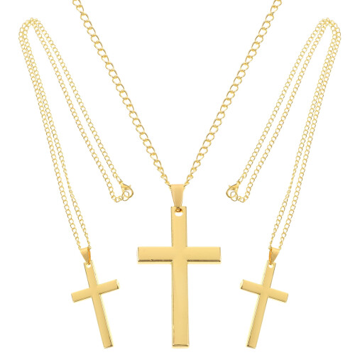 Colar com pingente de cruz de plástico dourado (3 peças)