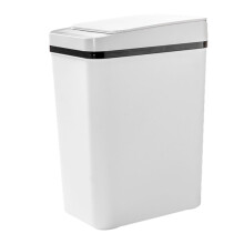 Poubelle à induction intelligente sans contact QTBIUQ, grande capacité 12 L, avec couvercle, blanche, idéale pour salle de bain et salon.