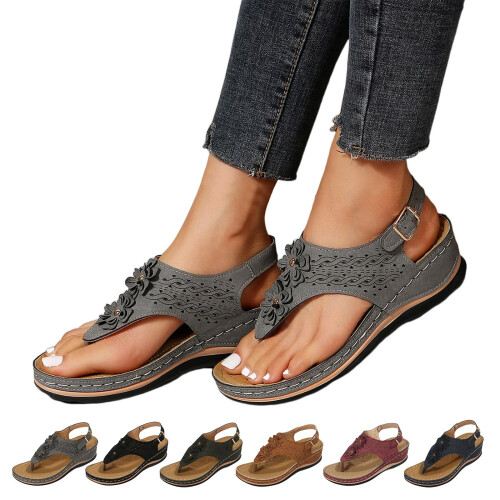 Sehao Women's Open Toe Thong Sandals Grey Size 9 1
