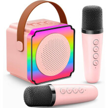 Karaokemachine - TOMASORTEL - 2 draadloze microfoons - Roze/Paars - Bluetooth 5.1 - Oplaadbare batterij