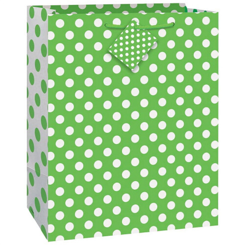 Sacola de presente grande verde limão com bolinhas, 31,75 x 26,67 cm (12,5 x 10,5 polegadas)